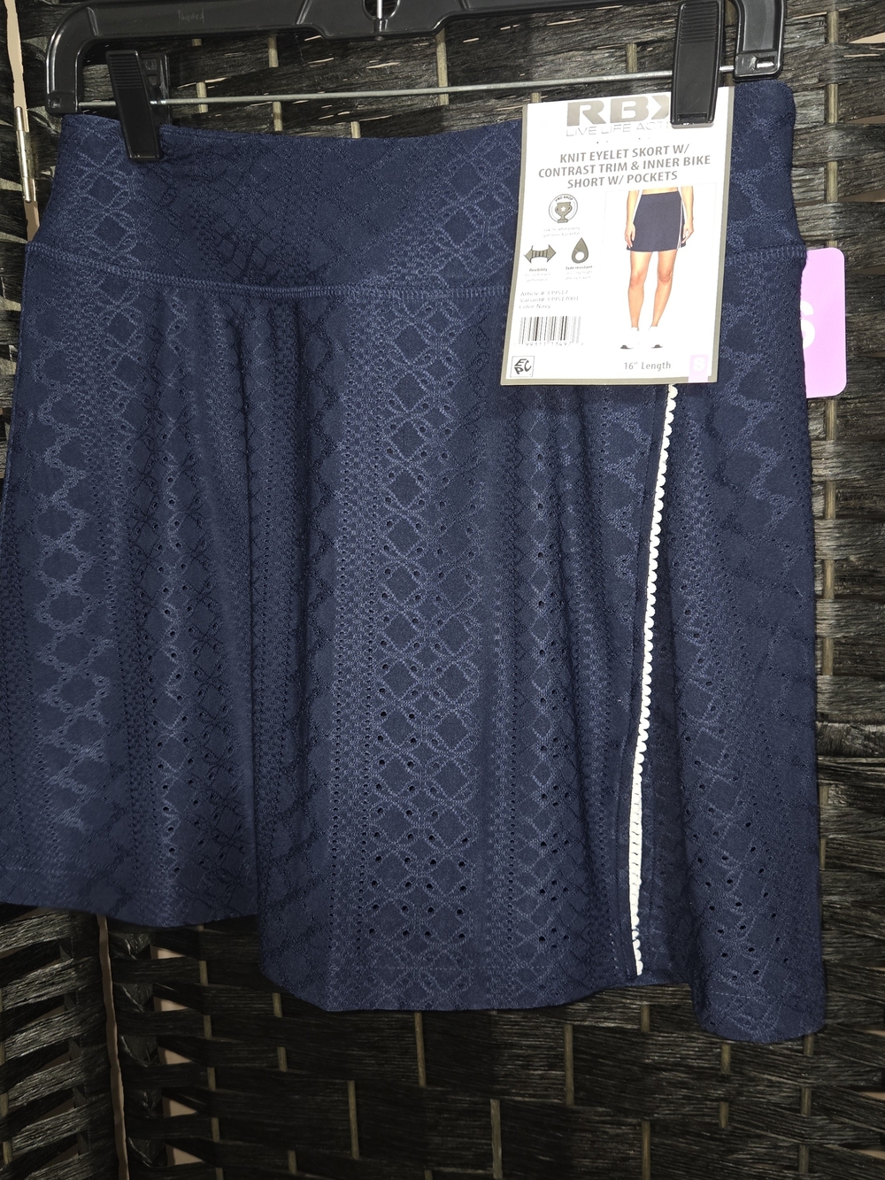RBX Women's Small Navy Eyelet Skort with Inner Bike Short and Pockets NWT